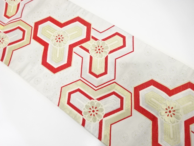 JAPANESE KIMONO / ANTIQUE FUKURO OBI / WOVEN BISHAMON KIKKO & FLOWER